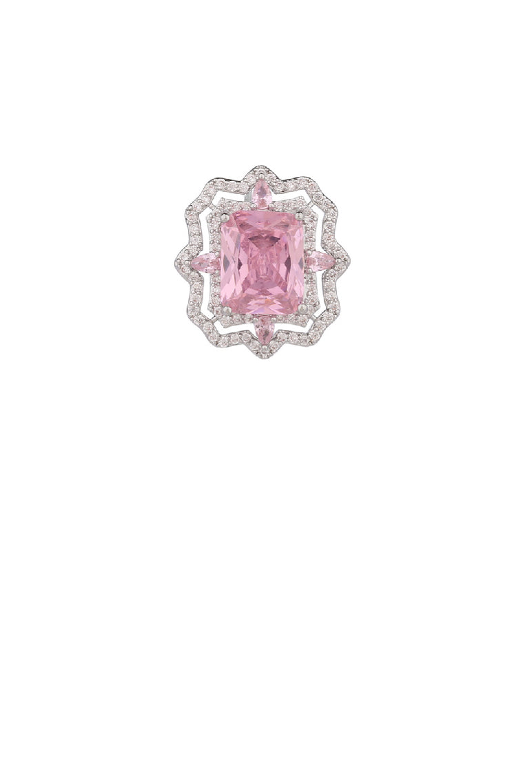 Simple Fashion Lace Geometric Cube Brooch with Pink Cubic Zirconia - Luxurious Look - Vibrant Color