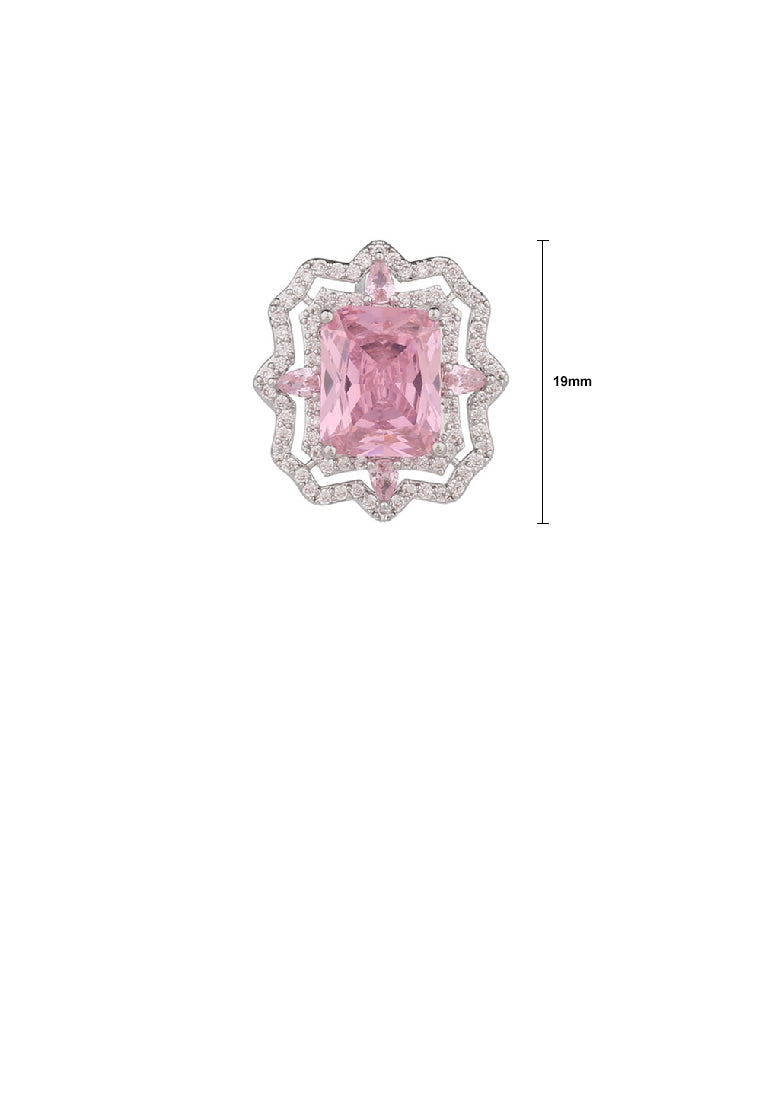 Simple Fashion Lace Geometric Cube Brooch with Pink Cubic Zirconia - Luxurious Look - Vibrant Color