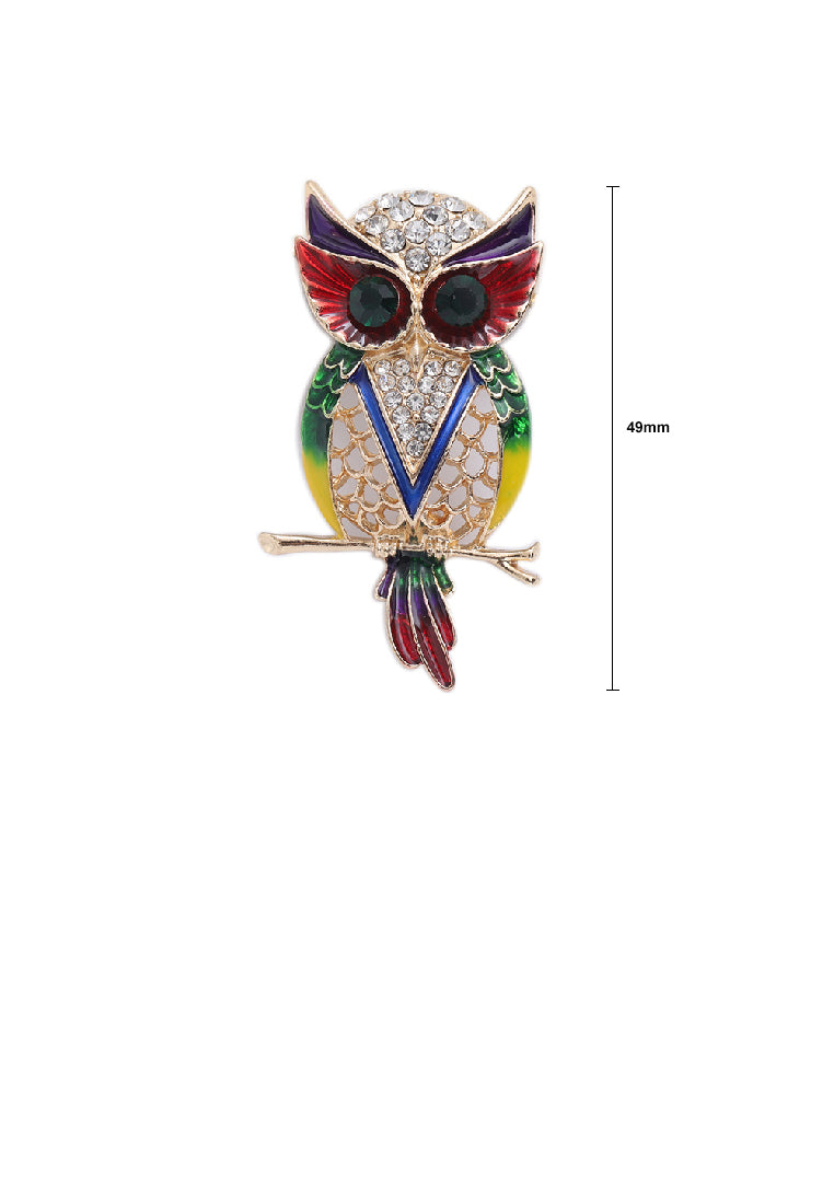 Fashion Personalized Plated Gold Enamel Multicolored Owl Brooch with Cubic Zirconia - Luxurious Look