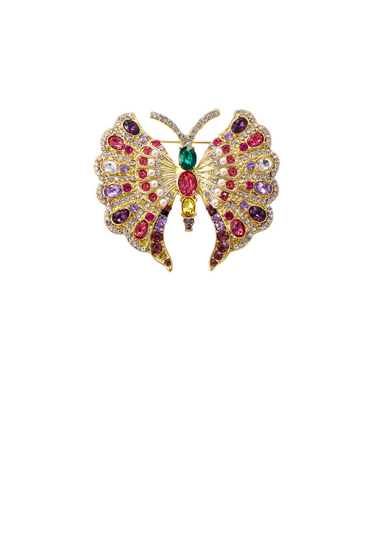 Elegant Brilliant Plated Gold Butterfly Brooch with Colored Cubic Zirconia - Luxurious Look