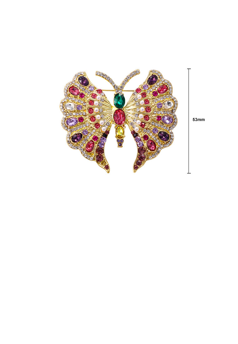 Elegant Brilliant Plated Gold Butterfly Brooch with Colored Cubic Zirconia - Luxurious Look
