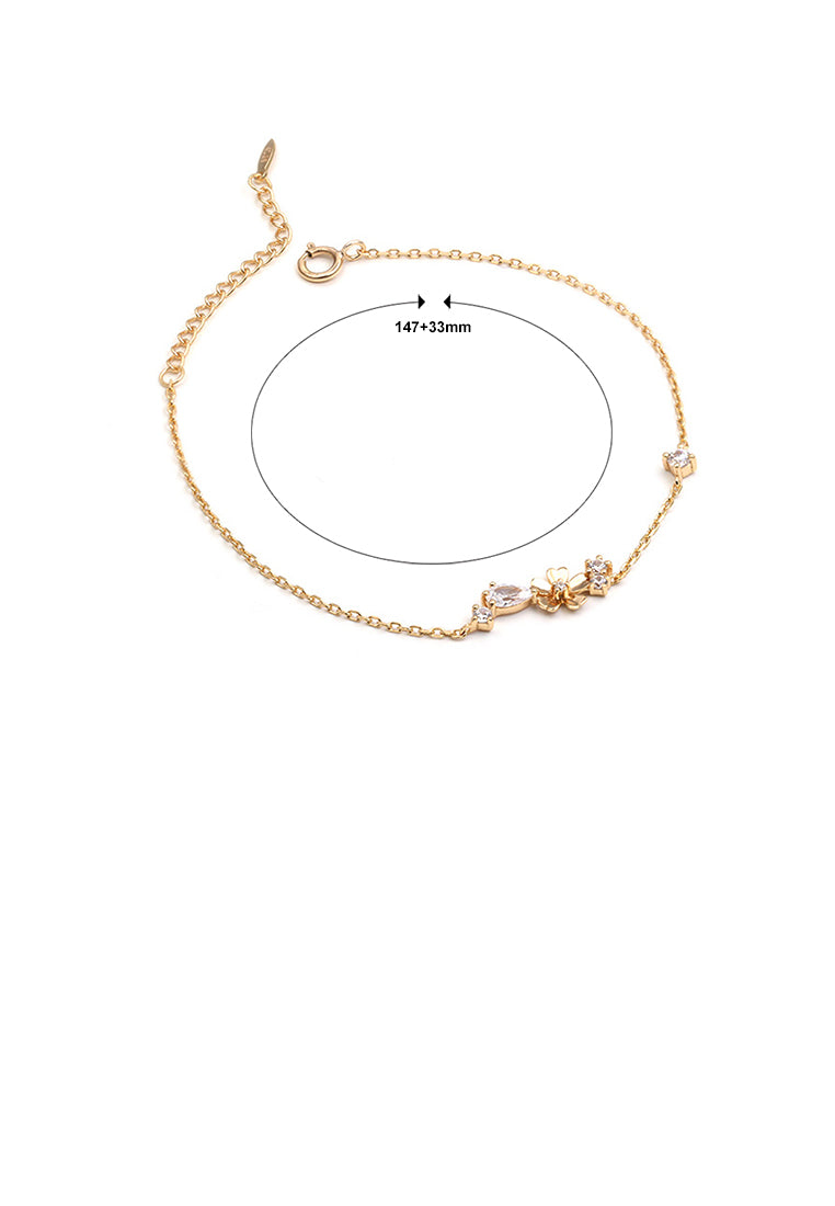 925 Sterling Silver Plated Gold Fashion Simple Flower Bracelet with Cubic Zirconia - Luxurious Look