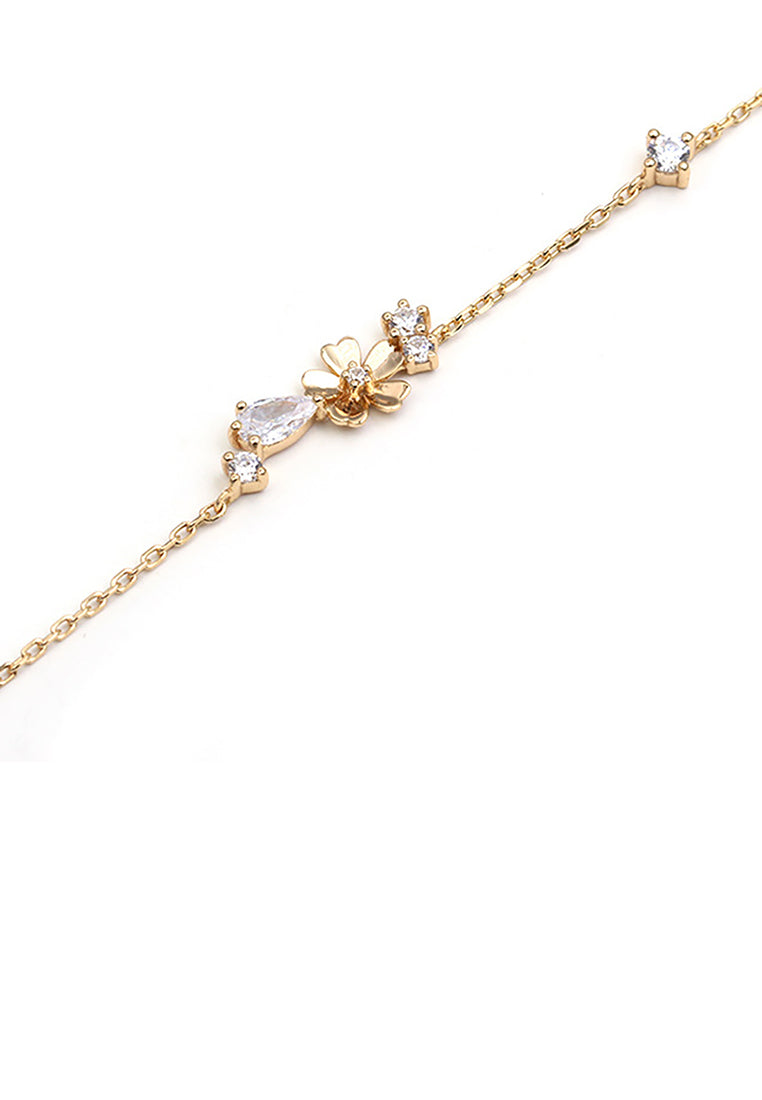 925 Sterling Silver Plated Gold Fashion Simple Flower Bracelet with Cubic Zirconia - Luxurious Look