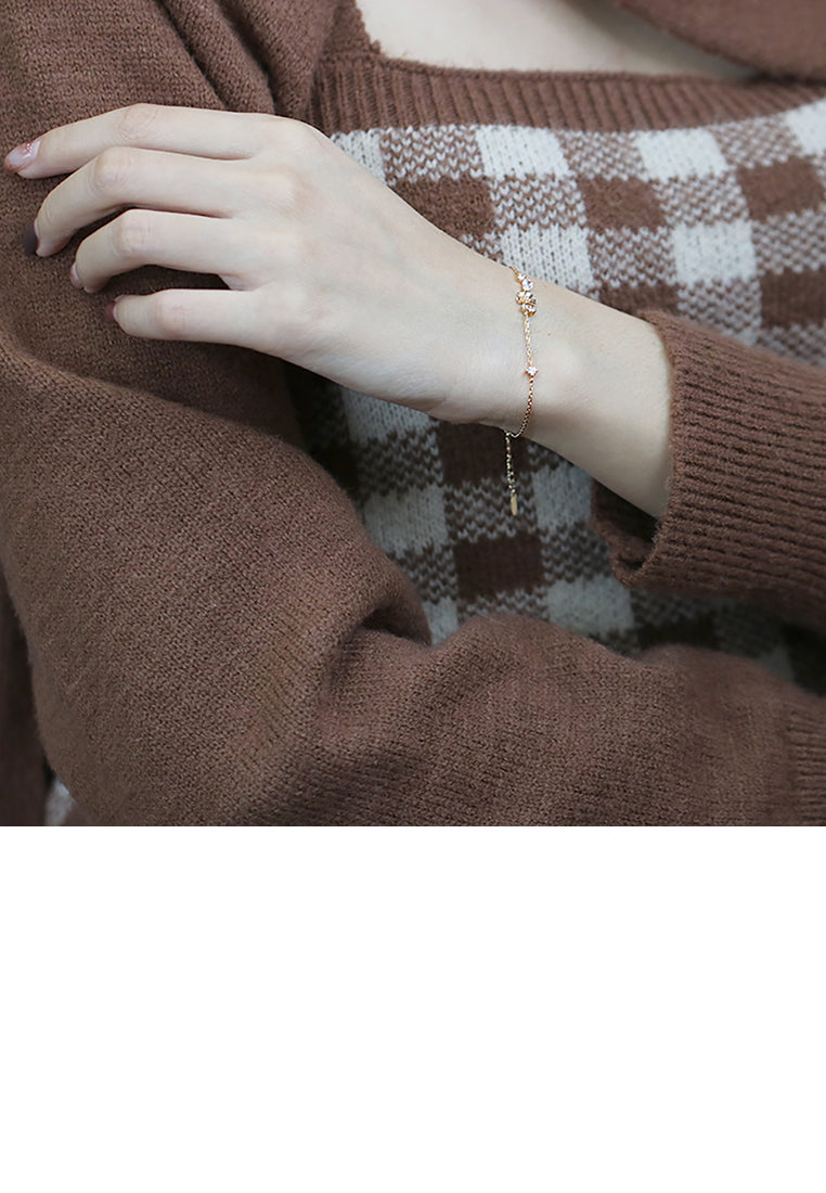 925 Sterling Silver Plated Gold Fashion Simple Flower Bracelet with Cubic Zirconia - Luxurious Look