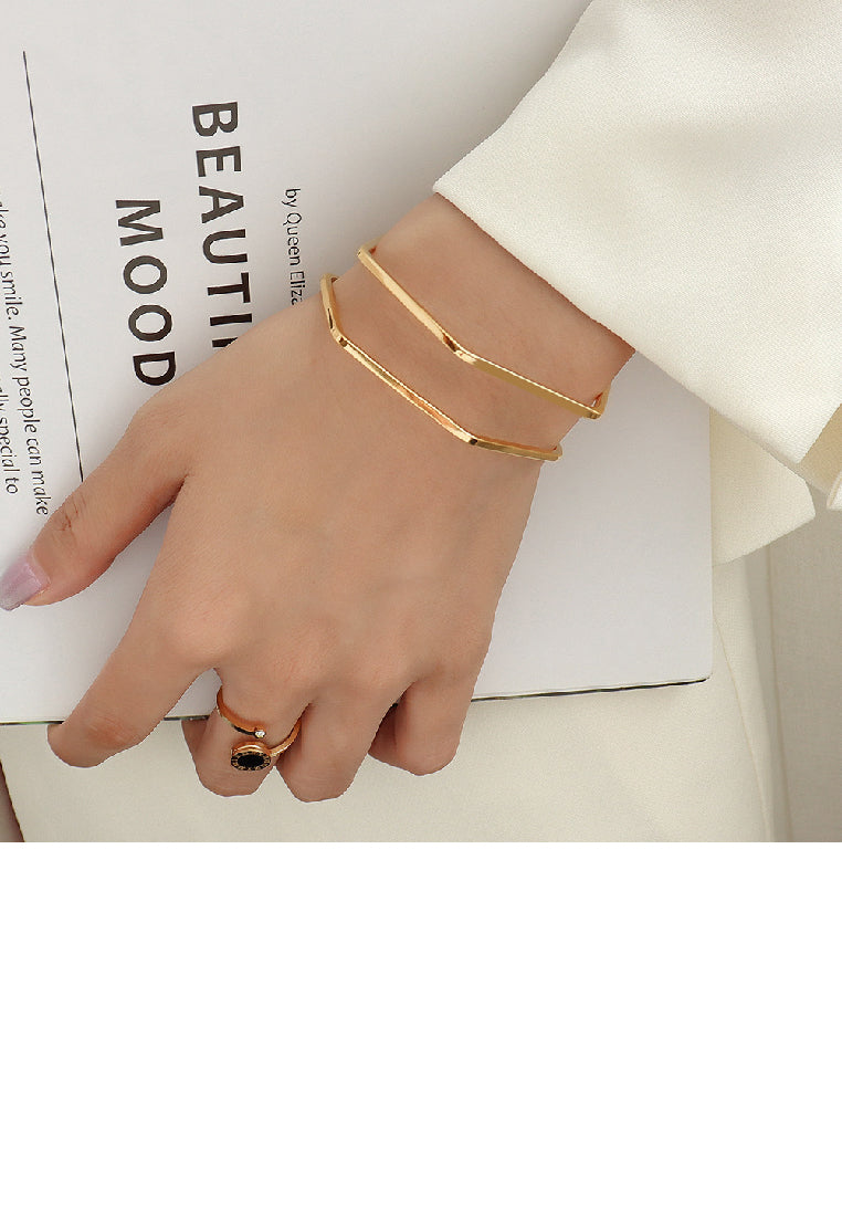 Simple Personality Plated Gold 316L Stainless Steel Geometric Line Double Layer Bangle