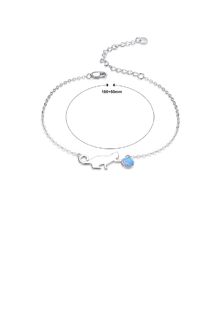 925 Sterling Silver Fashion Cute Cat Opal Bracelet