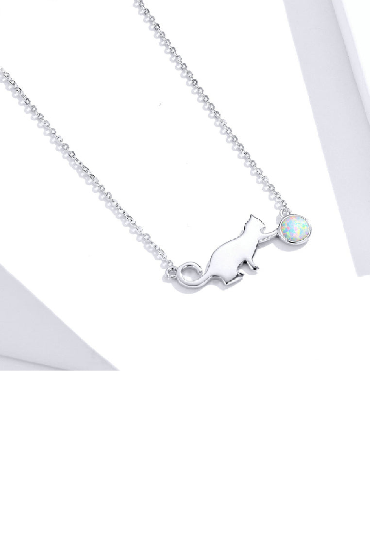 925 Sterling Silver Fashion Cute Cat Opal Bracelet