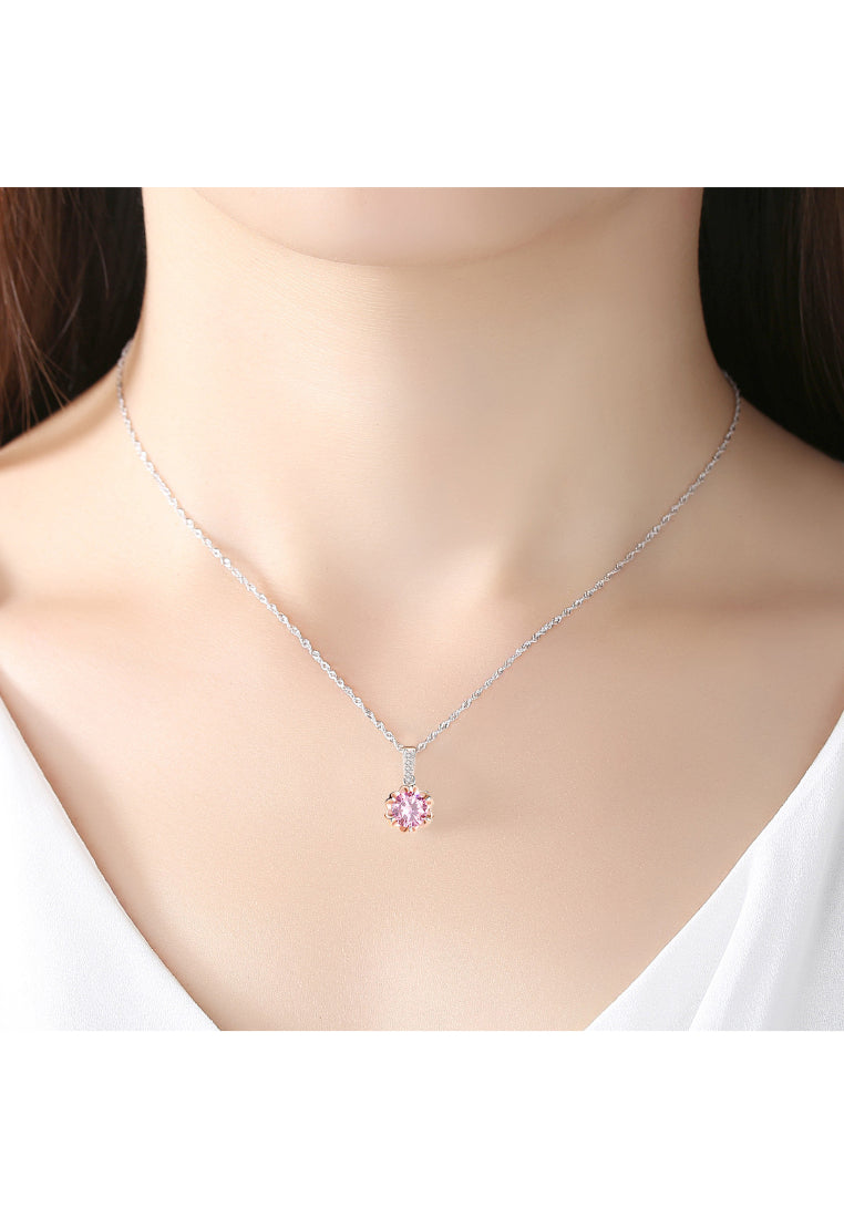 925 Sterling Silver Fashion and Simple Geometric Pendant with Cubic Zirconia and Necklace - Luxurious Look