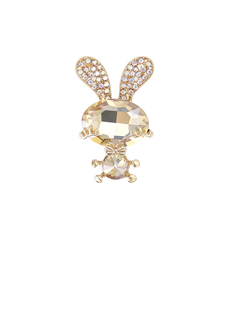 Simple and Cute Plated Gold Rabbit Brooch with Champagne Cubic Zirconia - Luxurious Look
