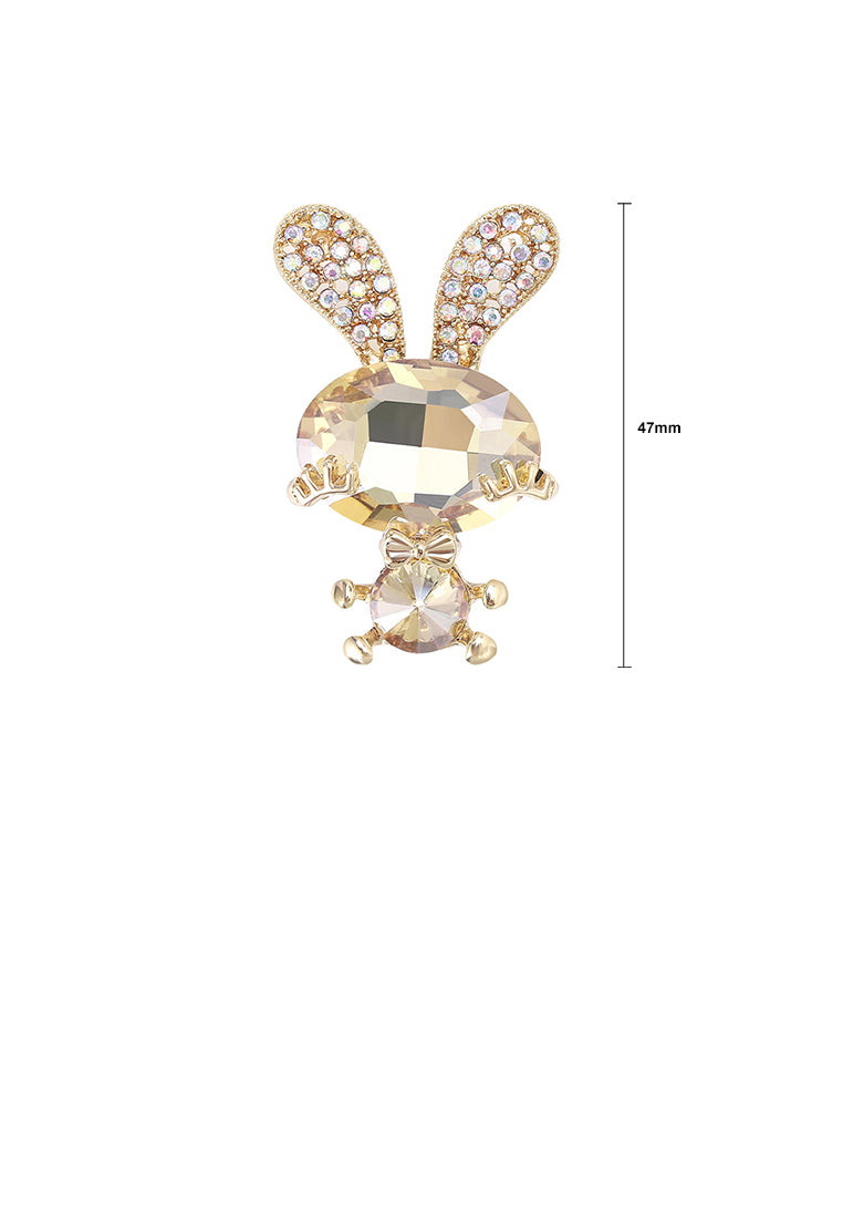 Simple and Cute Plated Gold Rabbit Brooch with Champagne Cubic Zirconia - Luxurious Look