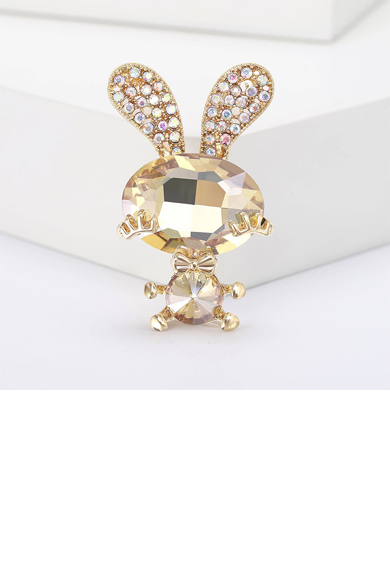 Simple and Cute Plated Gold Rabbit Brooch with Champagne Cubic Zirconia - Luxurious Look