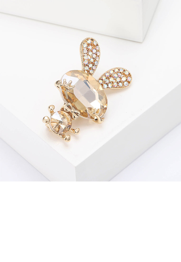 Simple and Cute Plated Gold Rabbit Brooch with Champagne Cubic Zirconia - Luxurious Look