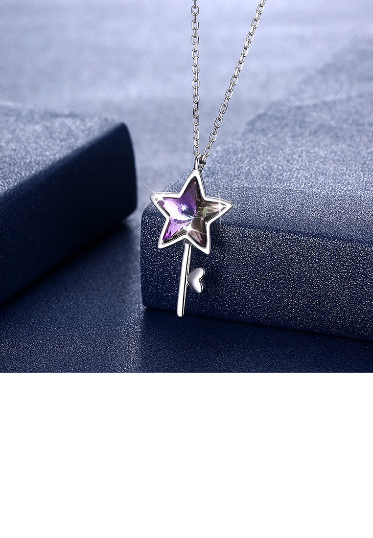 925 Sterling Silver Elegant Fashion Star and Key Pendant and Necklace with Austrian Element Crystal