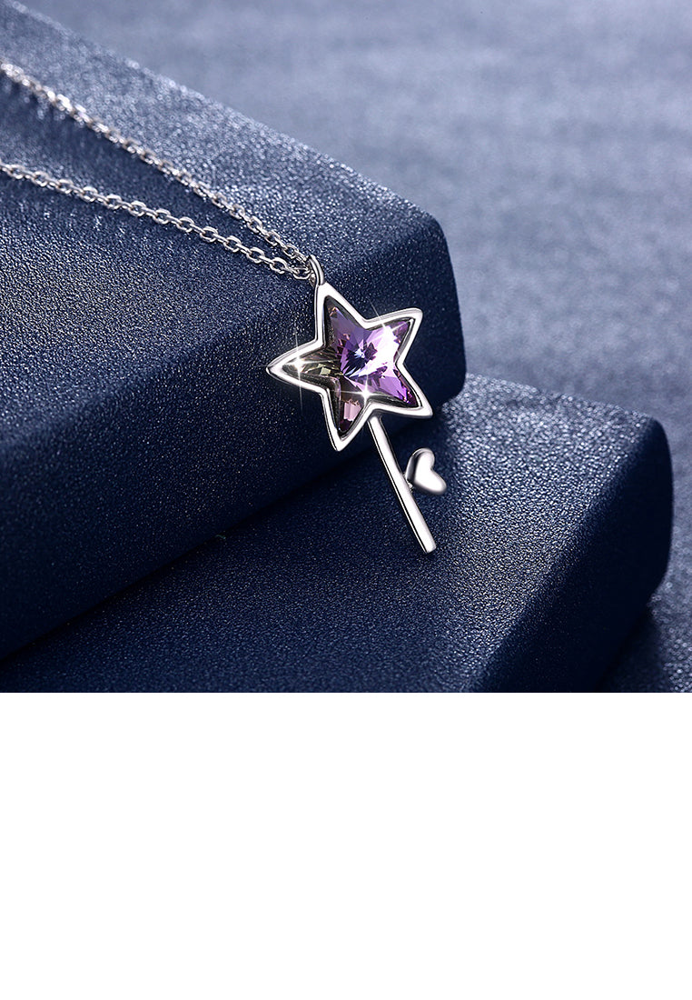 925 Sterling Silver Elegant Fashion Star and Key Pendant and Necklace with Austrian Element Crystal