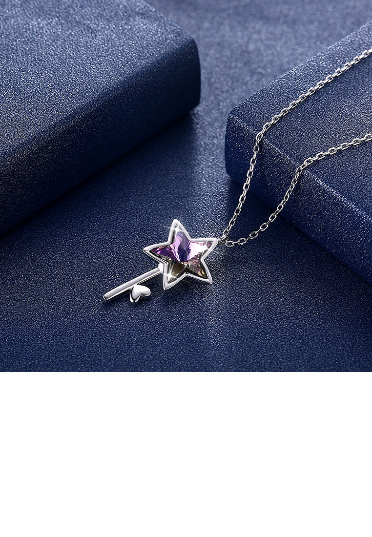 925 Sterling Silver Elegant Fashion Star and Key Pendant and Necklace with Austrian Element Crystal