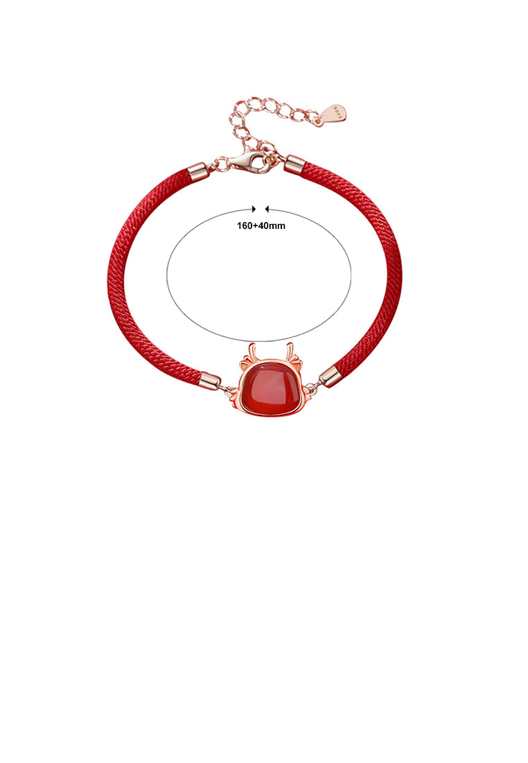925 Sterling Silver Plated Rose Gold Simple Vintage Twelve Zodiac Dragon Imitation Agate Bracelet
