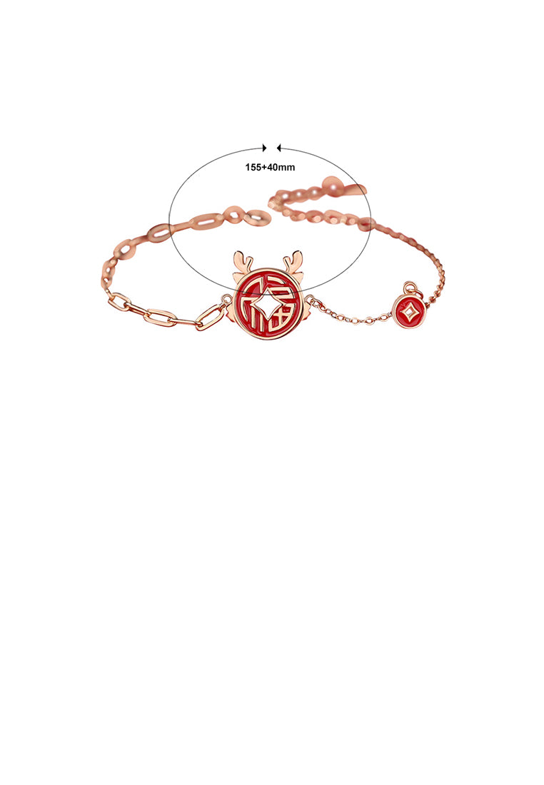925 Sterling Silver Plated Rose Gold Fashion Vintage Enamel Zodiac Dragon Copper Coin Bracelet
