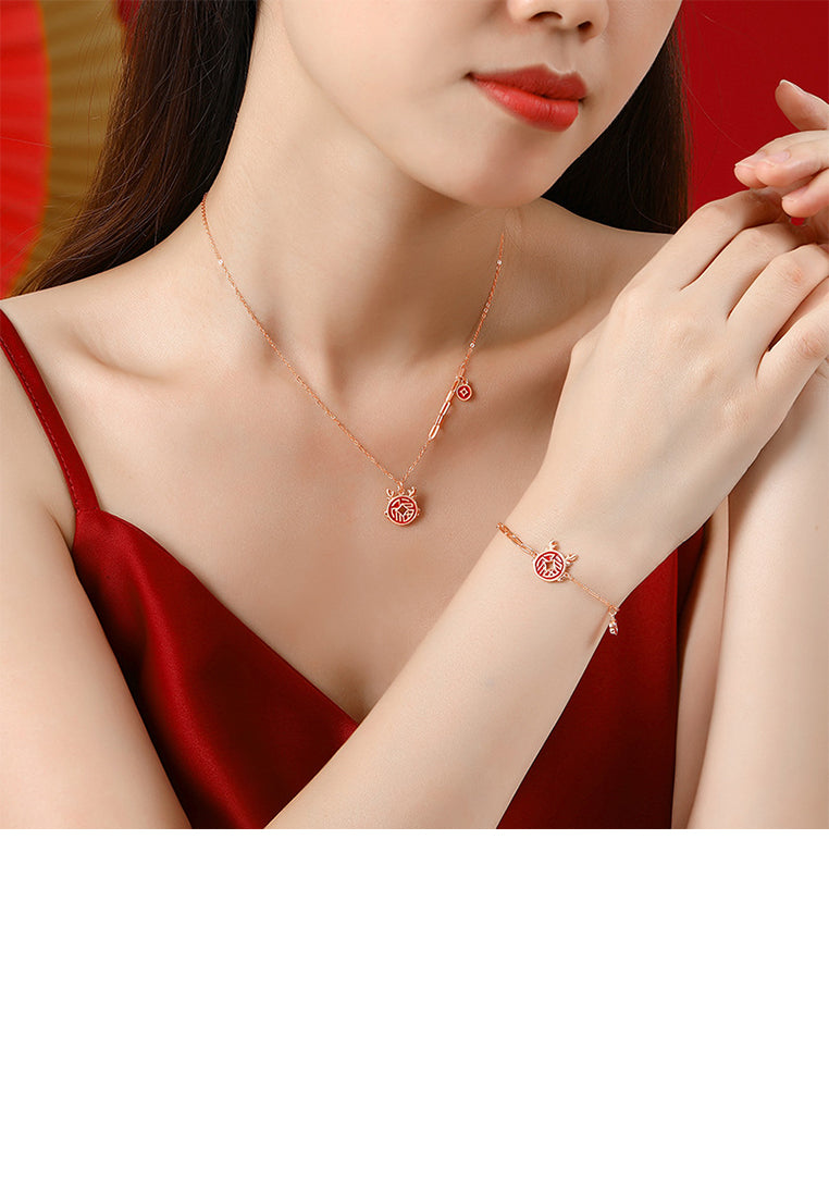 925 Sterling Silver Plated Rose Gold Fashion Vintage Enamel Zodiac Dragon Copper Coin Bracelet