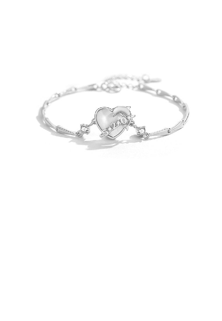 925 Sterling Silver Plated Rose Gold Fashion Romantic Dolphin Heart Opal Bracelet with Cubic Zirconia - Luxurious Look