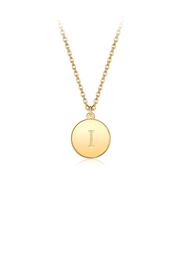 Fashion Simple Plated Gold Letter I Round Pendant with Necklace