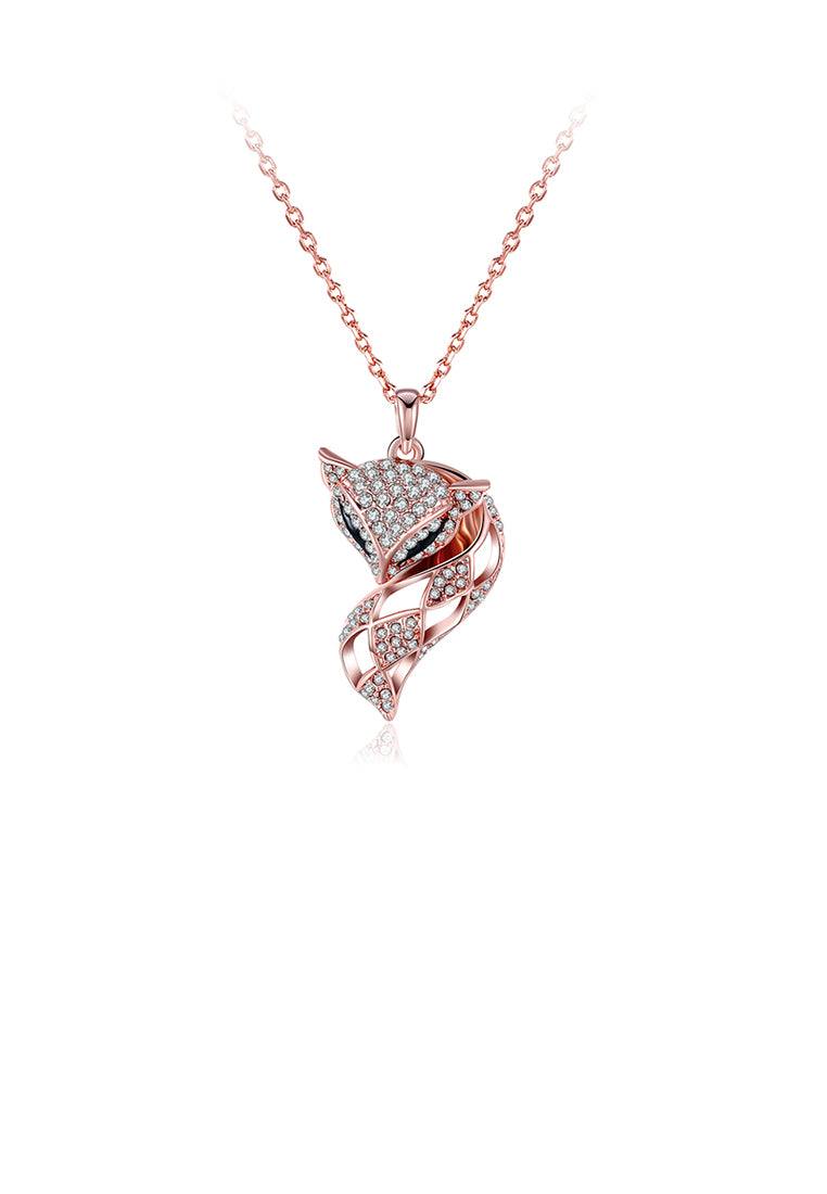 Fashion Plated Rose Gold Fox Pendant with Austrian Element Crystal and Necklace