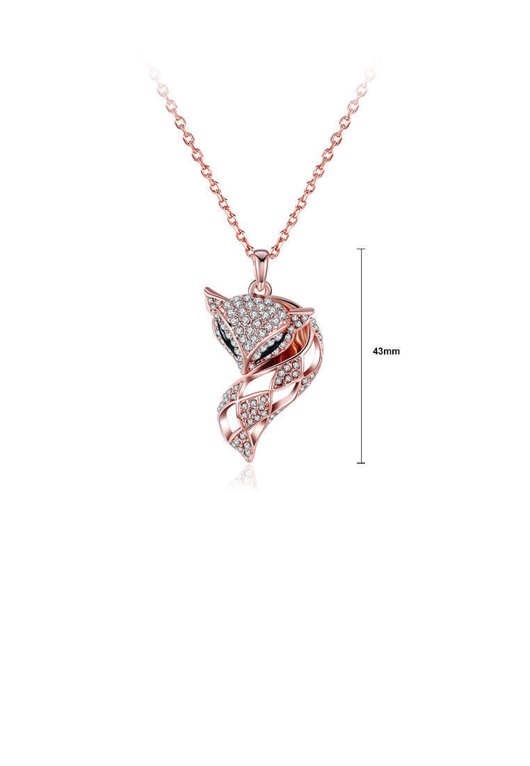 Fashion Plated Rose Gold Fox Pendant with Austrian Element Crystal and Necklace