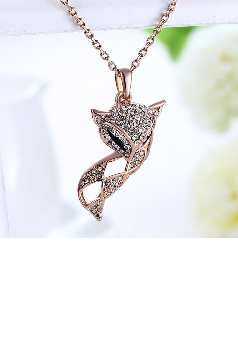 Fashion Plated Rose Gold Fox Pendant with Austrian Element Crystal and Necklace