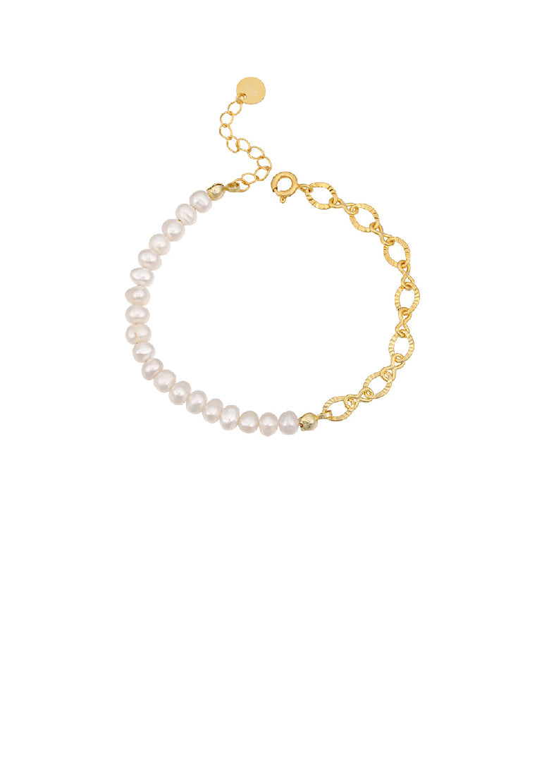 925 Sterling Silver Plated Gold Fashion Elegant Irregular Freshwater Pearl Circle Chain Bracelet - Luxurious Look