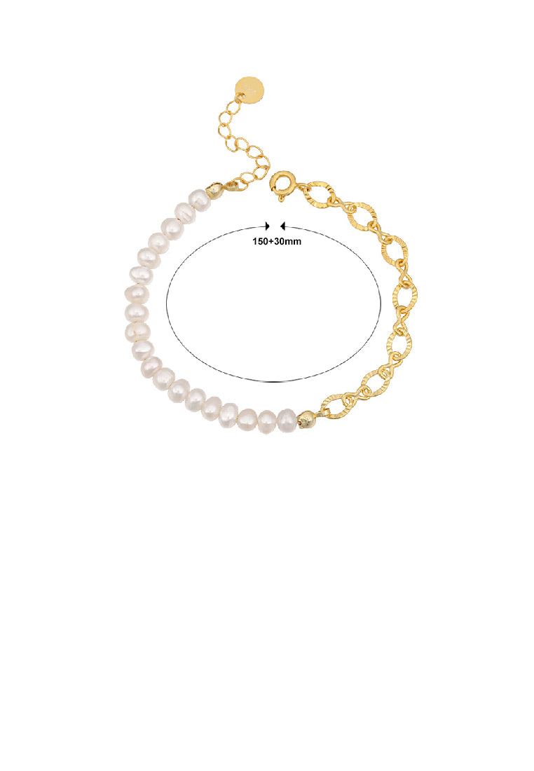925 Sterling Silver Plated Gold Fashion Elegant Irregular Freshwater Pearl Circle Chain Bracelet - Luxurious Look