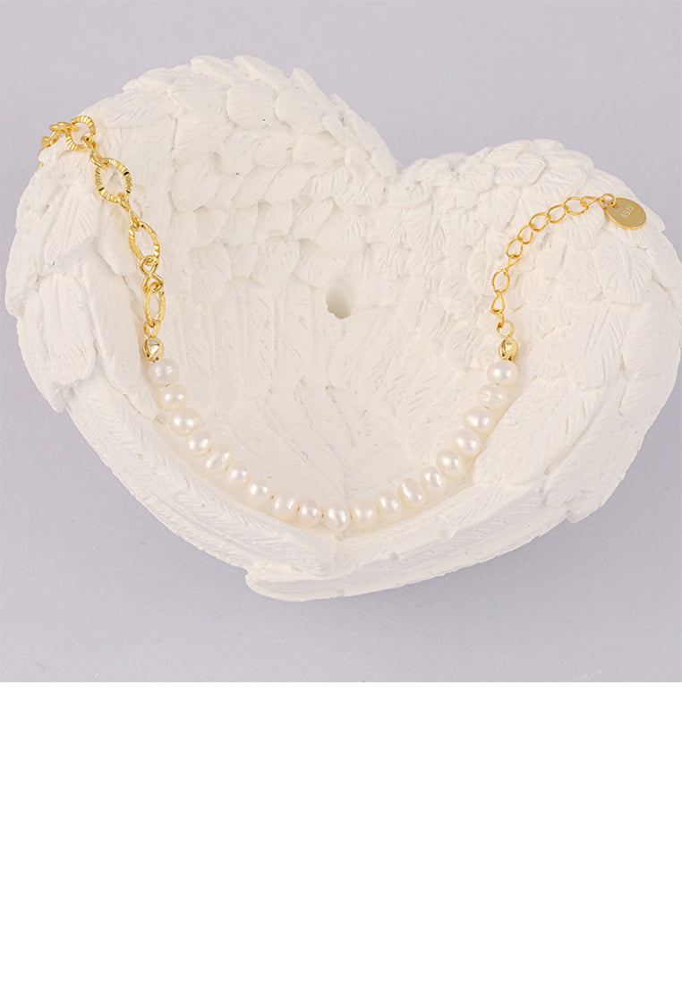 925 Sterling Silver Plated Gold Fashion Elegant Irregular Freshwater Pearl Circle Chain Bracelet - Luxurious Look