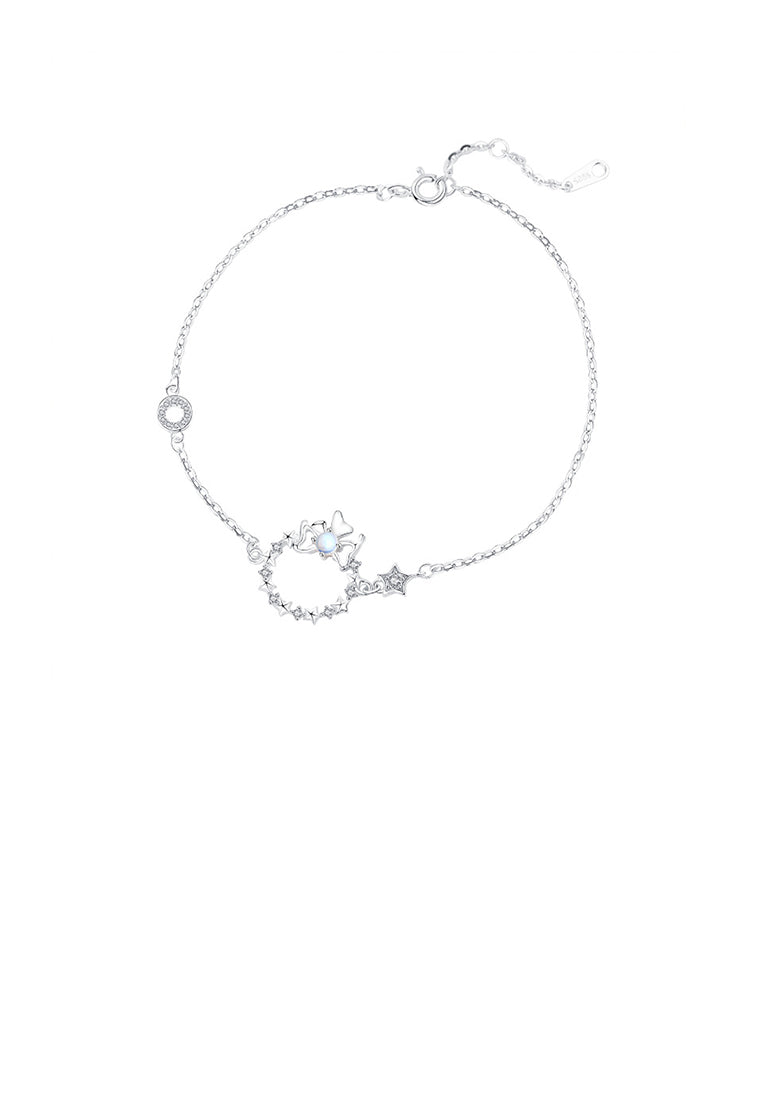 925 Sterling Silver Simple Sweet Ribbon Star Moonstone Bracelet with Cubic Zirconia - Luxurious Look