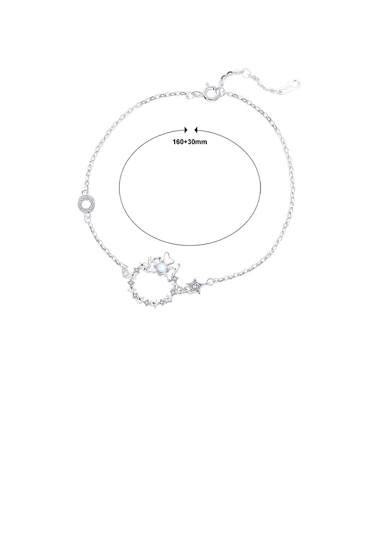 925 Sterling Silver Simple Sweet Ribbon Star Moonstone Bracelet with Cubic Zirconia - Luxurious Look