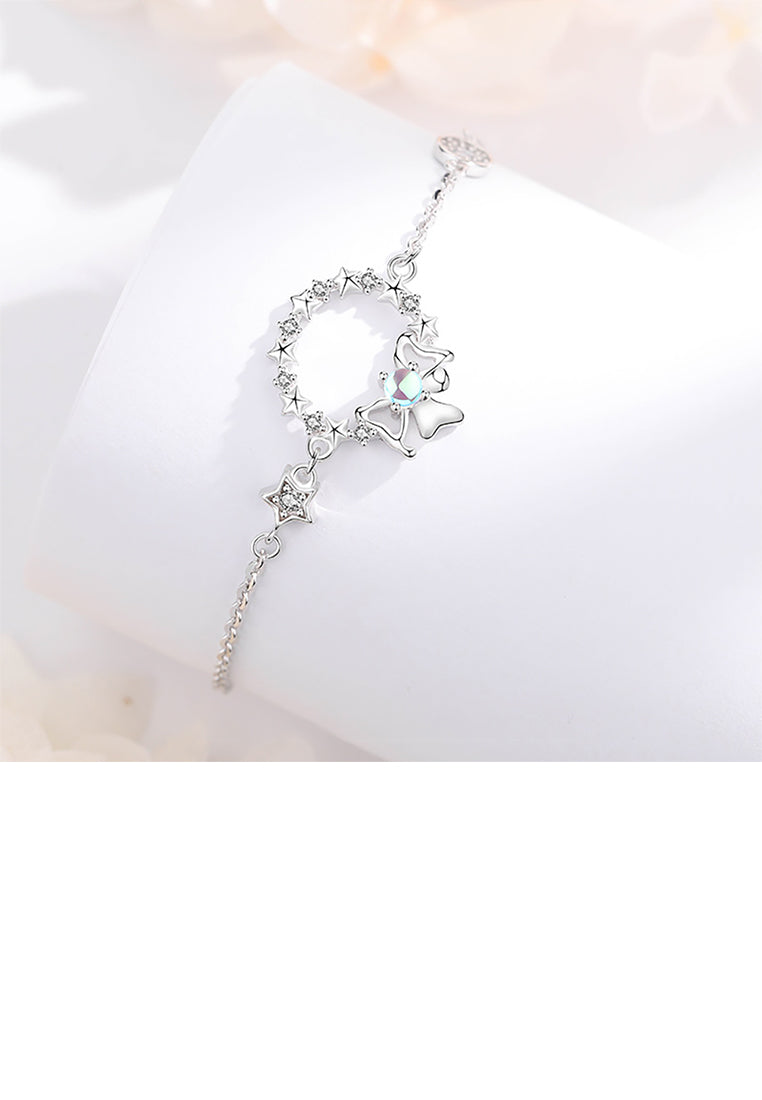 925 Sterling Silver Simple Sweet Ribbon Star Moonstone Bracelet with Cubic Zirconia - Luxurious Look