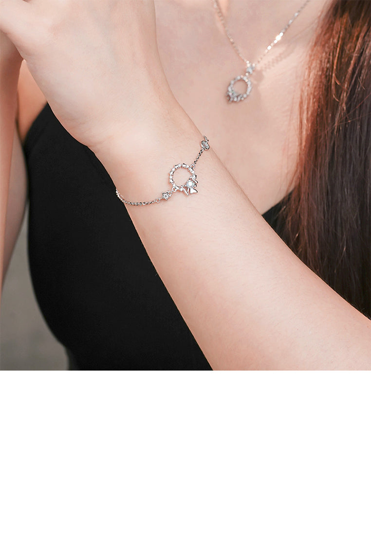 925 Sterling Silver Simple Sweet Ribbon Star Moonstone Bracelet with Cubic Zirconia - Luxurious Look