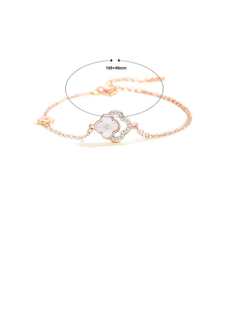925 Sterling Silver Plated Rose Gold Fashion Simple Four-leafed Clover Bracelet with Cubic Zirconia - Luxurious Look