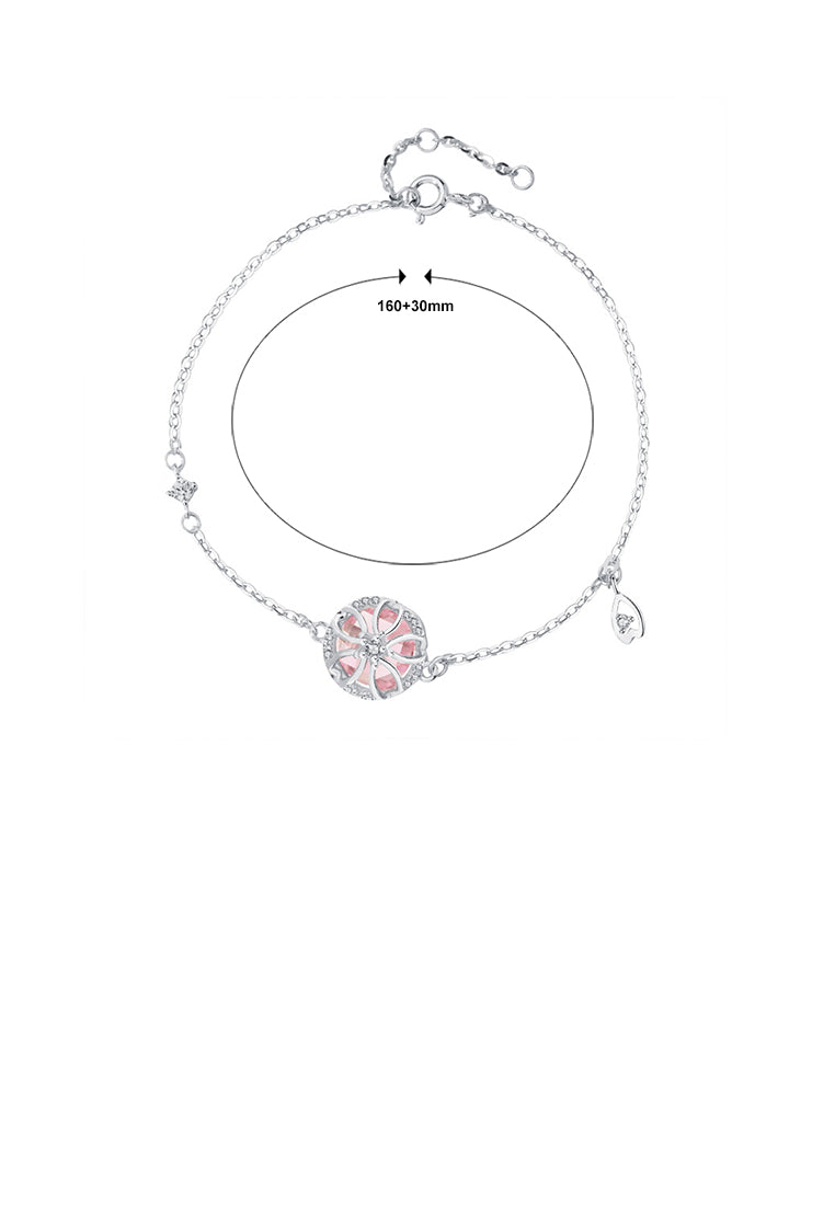 925 Sterling Silver Fashion Fantasy Hollow Cherry Blossom Bracelet with Pink Cubic Zirconia - Luxurious Look - Vibrant Color