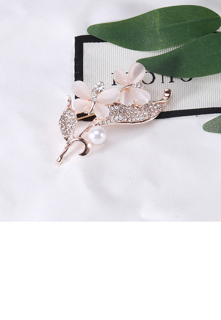 Fashion and Elegant Plated Gold Butterfly Imitation Opal Flower Brooch with Cubic Zirconia - Luxurious Look