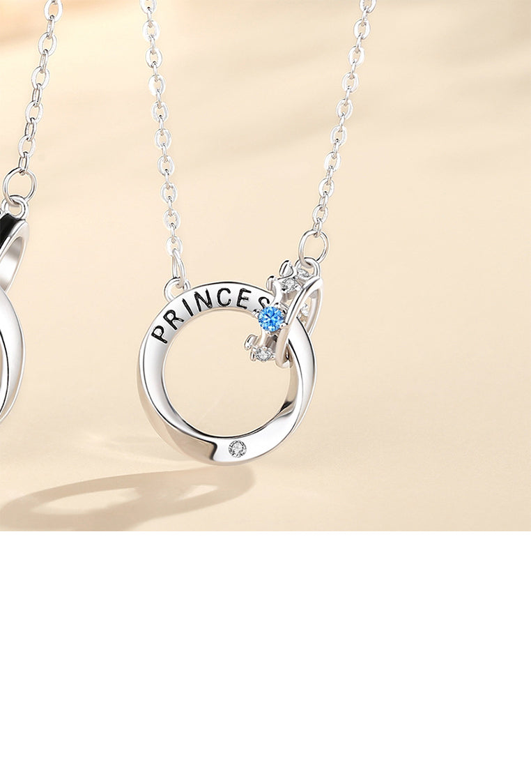925 Sterling Silver Simple and Fashion Crown Möbius Double Ring Pendant with Cubic Zirconia and Couple Necklace For Women - Luxurious Look