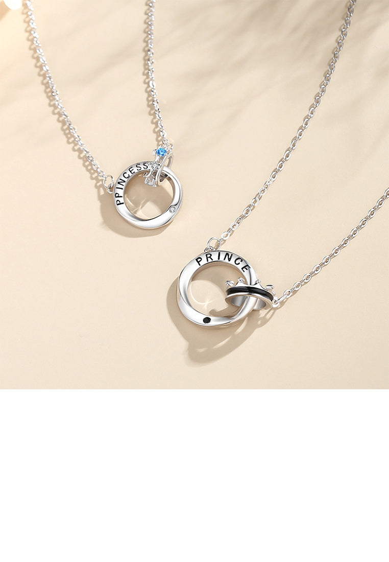 925 Sterling Silver Simple and Fashion Crown Möbius Double Ring Pendant with Cubic Zirconia and Couple Necklace For Women - Luxurious Look