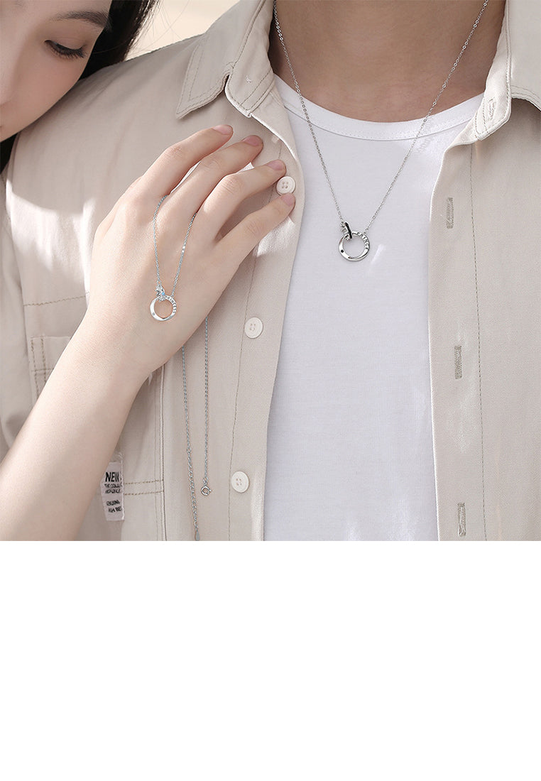 925 Sterling Silver Simple and Fashion Crown Möbius Double Ring Pendant with Cubic Zirconia and Couple Necklace For Women - Luxurious Look