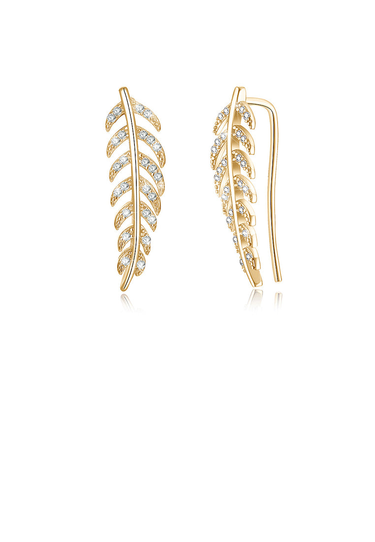 925 Sterling Silver Champagne Gold Leaf Earrings In with Austrian Element Crystal