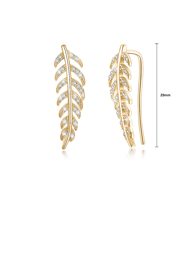 925 Sterling Silver Champagne Gold Leaf Earrings In with Austrian Element Crystal