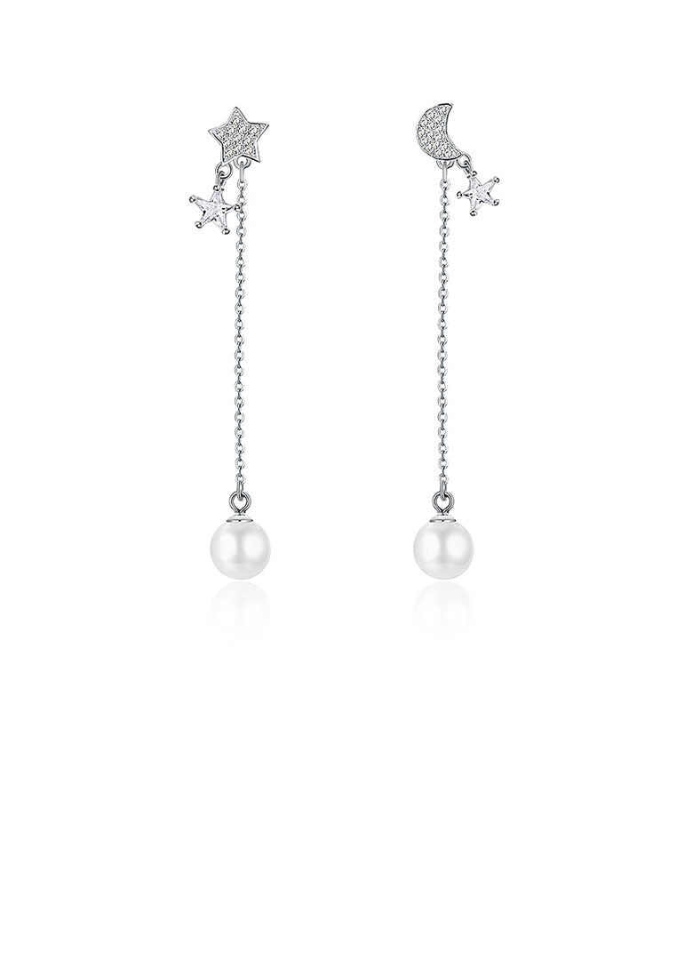 925 Sterling Silver Star Moon Earrings with Austrian Element Crystals and Fashion Pearl - Luxurious Look