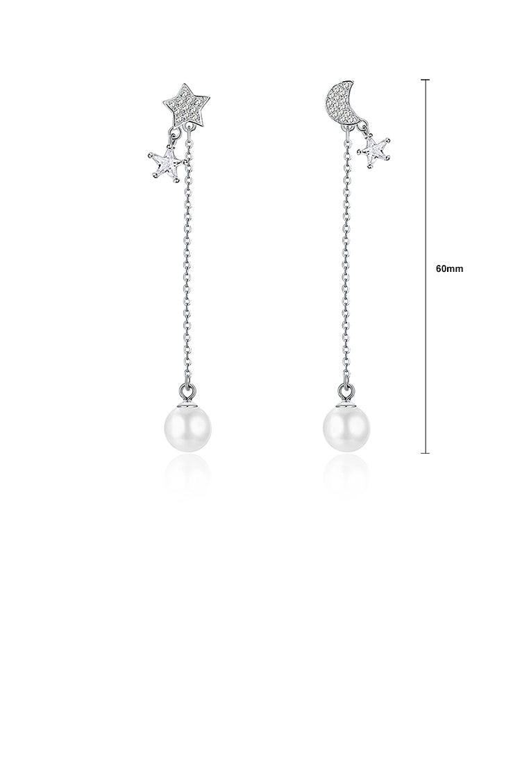 925 Sterling Silver Star Moon Earrings with Austrian Element Crystals and Fashion Pearl - Luxurious Look