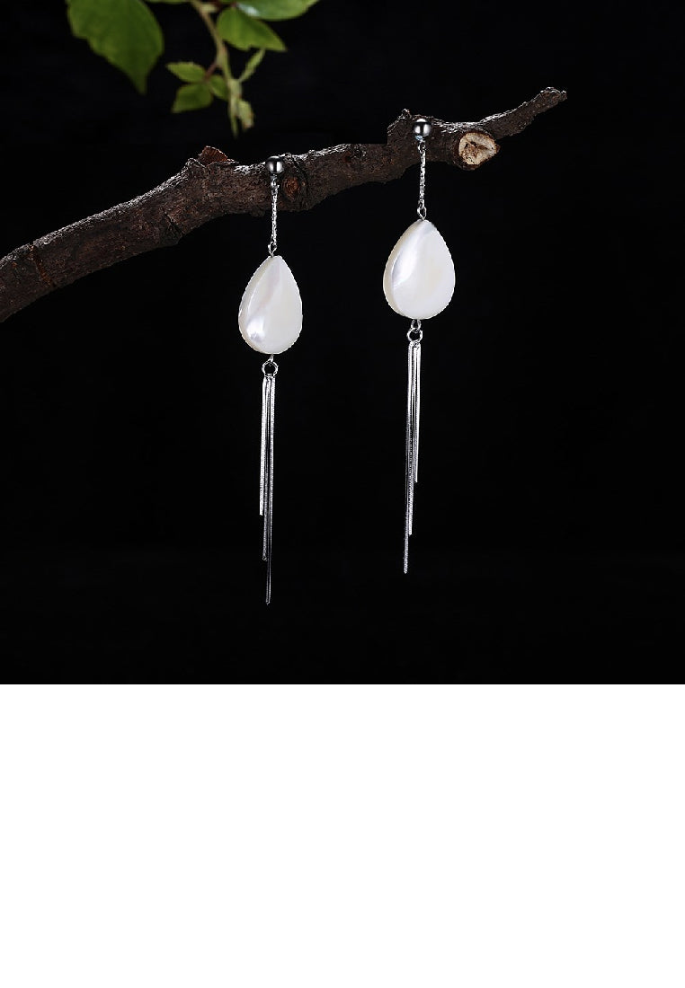 925 Sterling Silver Elegant Romantic Fashion Shell Long Tassel Earrings
