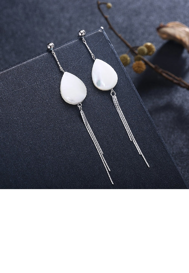 925 Sterling Silver Elegant Romantic Fashion Shell Long Tassel Earrings