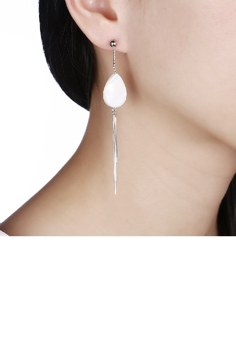 925 Sterling Silver Elegant Romantic Fashion Shell Long Tassel Earrings