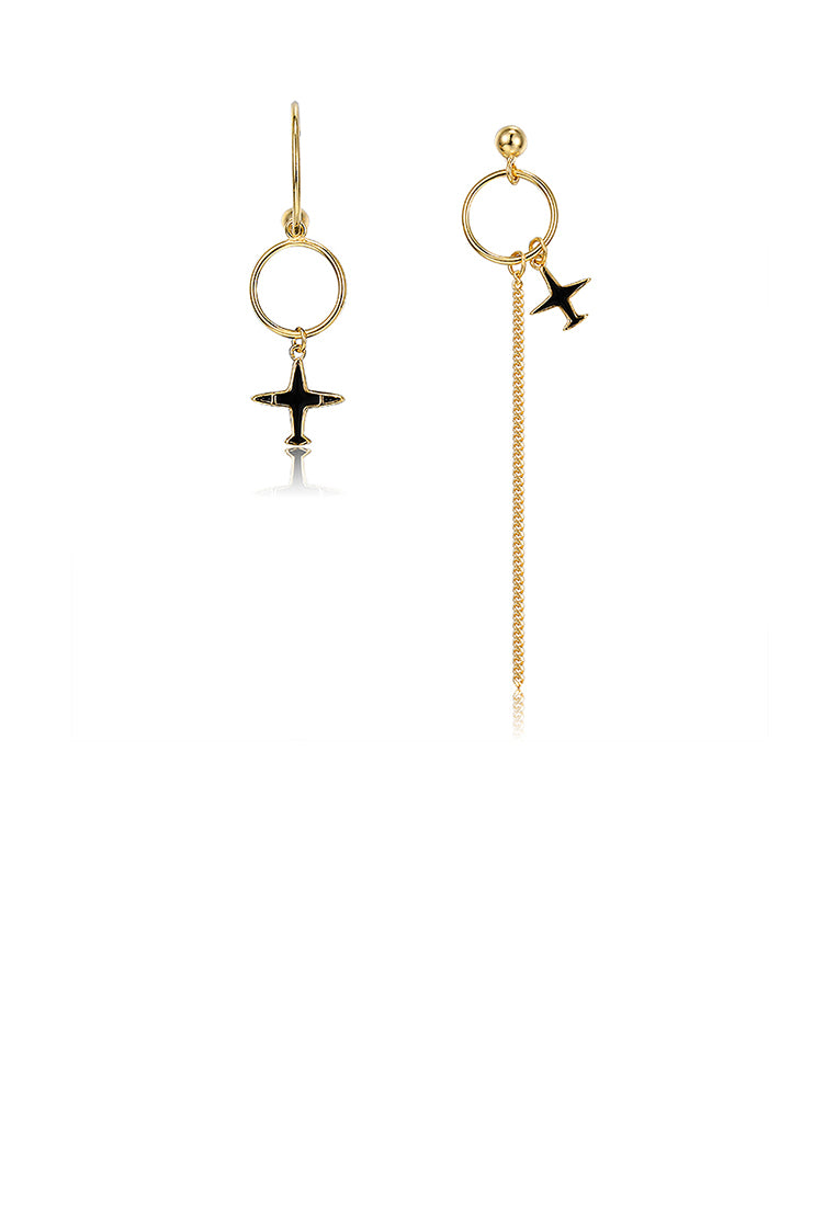925 Sterling Silver Plated Gold Asymmetric Aircraft Tassel Earrings