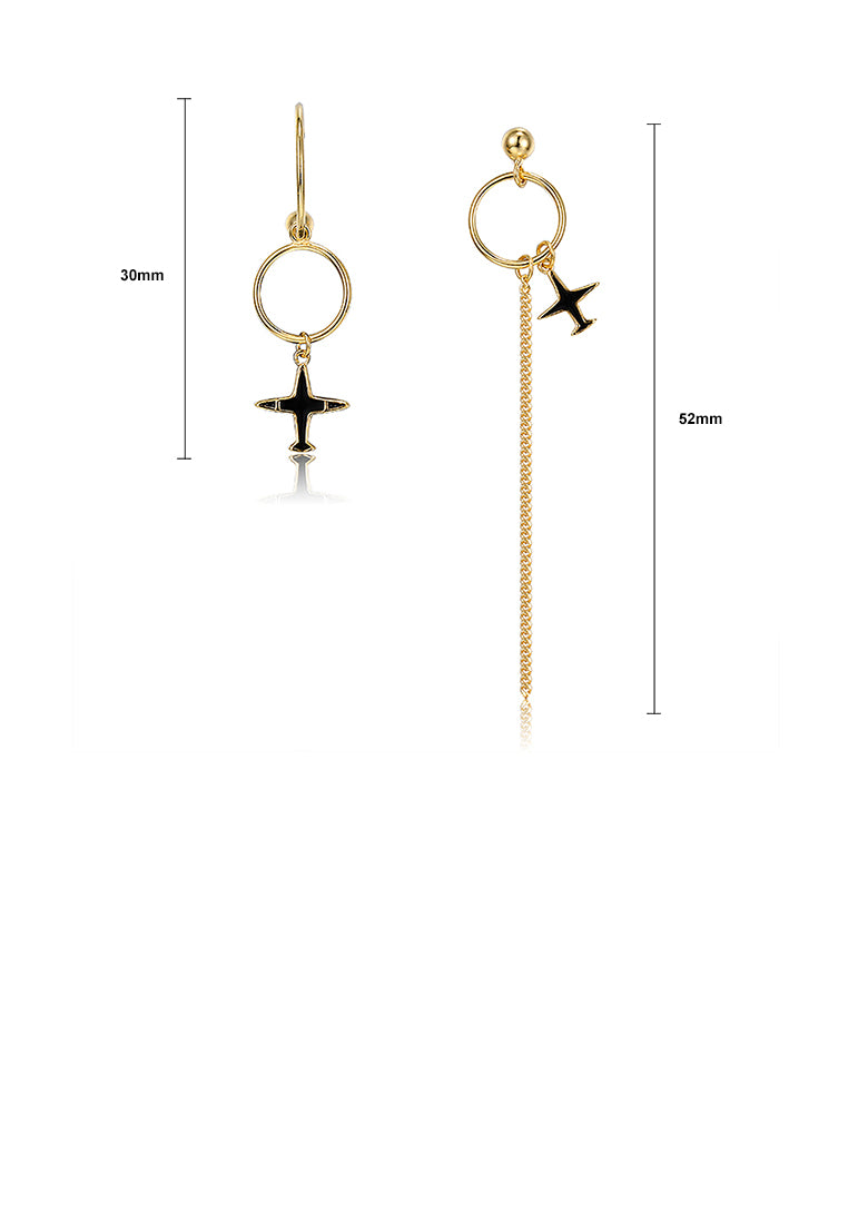 925 Sterling Silver Plated Gold Asymmetric Aircraft Tassel Earrings
