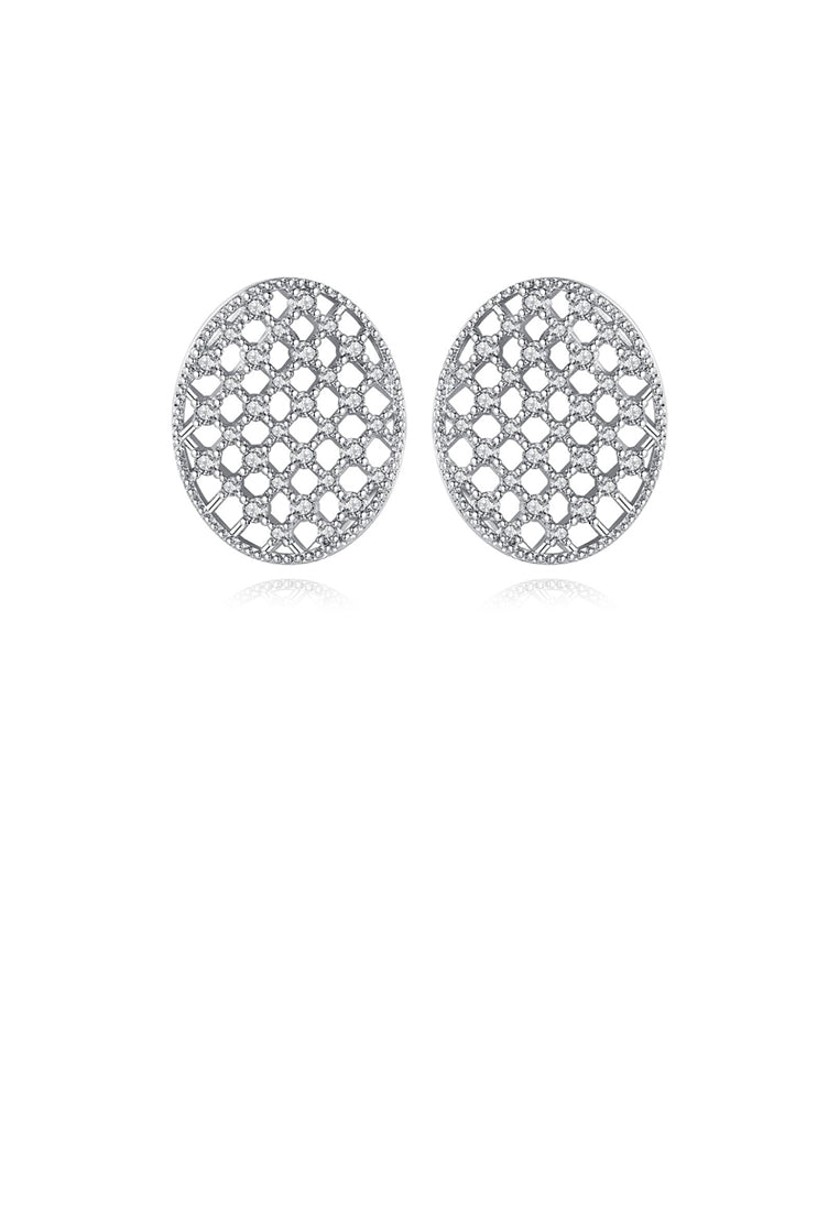 Simple Temperament Geometric Hollow Oval Stud Earrings with Cubic Zirconia - Luxurious Look